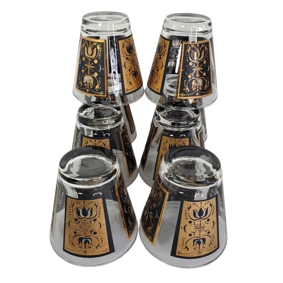 8 Vintage Dominion MCM Gold Black Low Ball Whiskey Glasses Rocks Barware - Picture 3 of 10